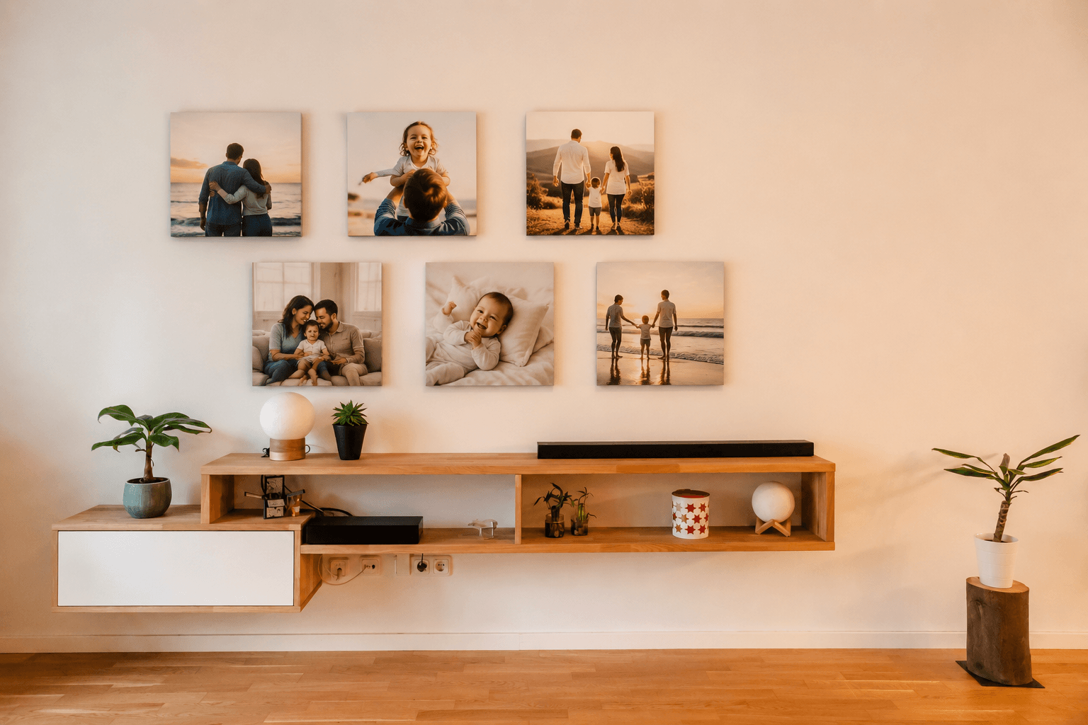 Frame Craft 35×35cm wood photo print displayed on a wall